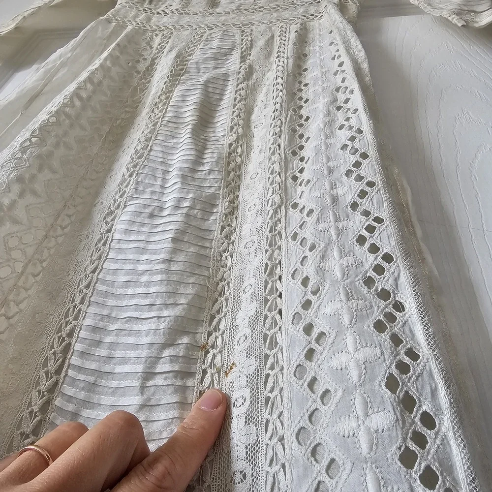 1900s Antique Edwardian White Summer Garden Lawn Dress Lace Linen Tea Gown #68 - Picture 5 of 14